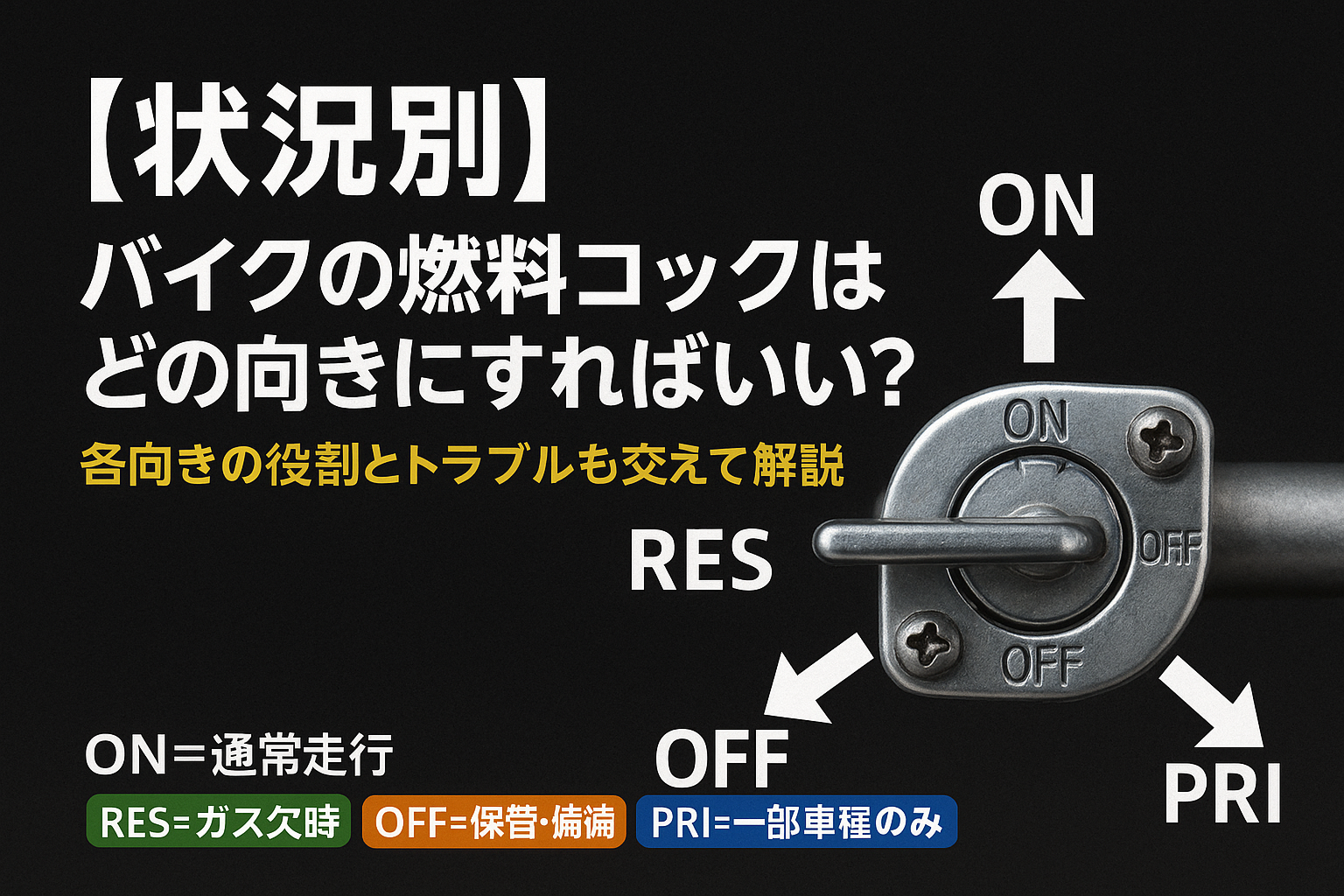 状況別】バイクの燃料コックはどの向きにすればいい？各向きの役割と