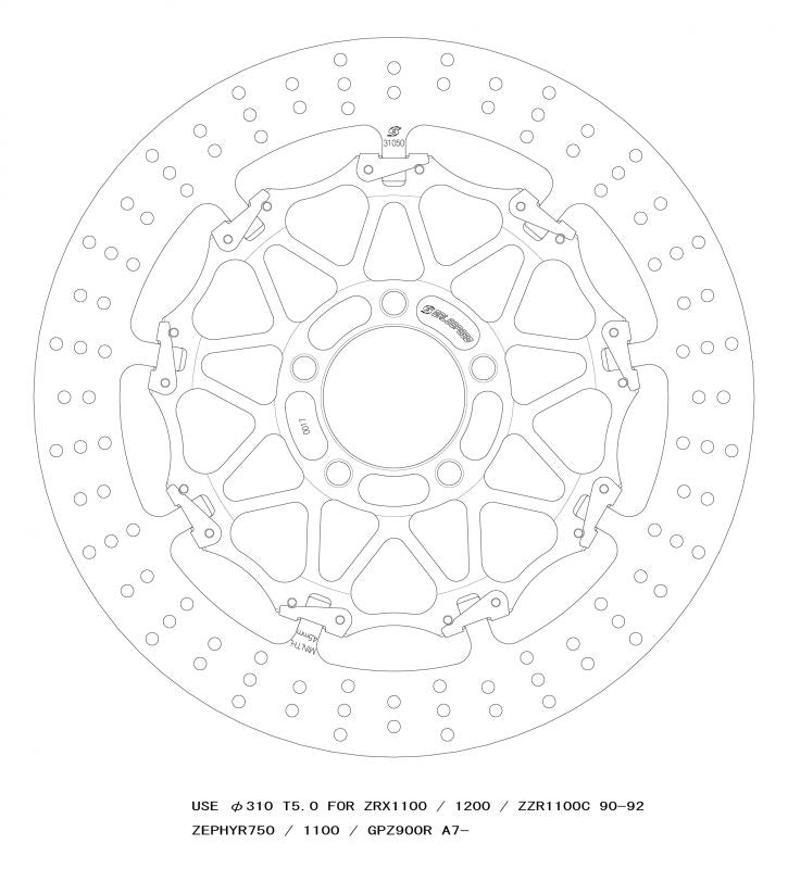 Crosslock Disc Rotor Front φ310×T5.0 Right Side ZRX1100/ZRX1200 01-08/Zephyr 1100
