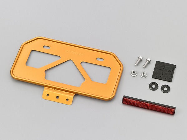 Lightweight License Plate Holder for Mopeds, Mountain Shape, Gold, M Size, with Reflector, License Plate
