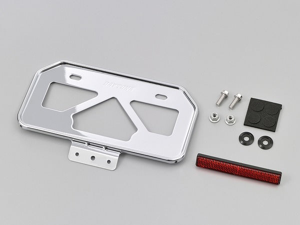 軽量ナンバープレートホルダー 原付用山型 クローム Mサイズ リフレクター付き ナンバープレート