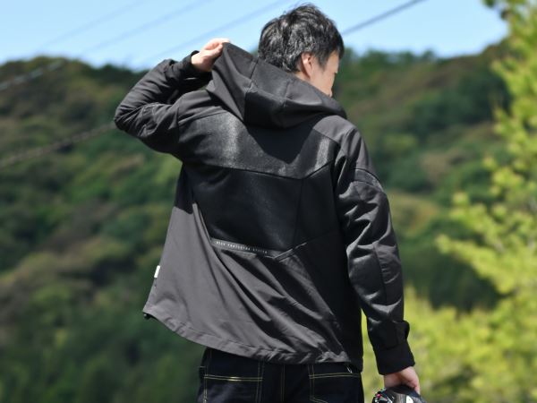 DJ-010 ハーフメッシュパーカー ブラック XL