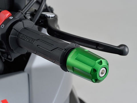 ヘビーウエイトバーエンド リボルバー グリーン 汎用ハンドル/スズキ中空ハンドルタイプ 350g φ17~19