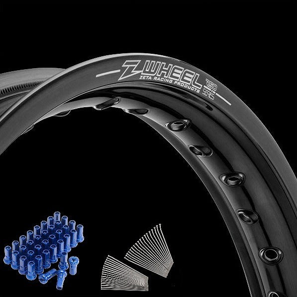 Rim Set Front Black Rim/Blue Nipple KX125 '90-98 KX250 '90-98