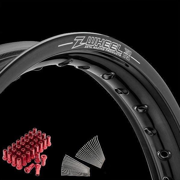 リムセット フロント ブラックリム/レッドニップル CR125R’88~91 CR250R’88~91
