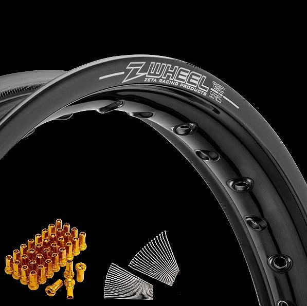 リムセット フロント ブラックリム/イエローニップル CR125R’88~91 CR250R’88~91