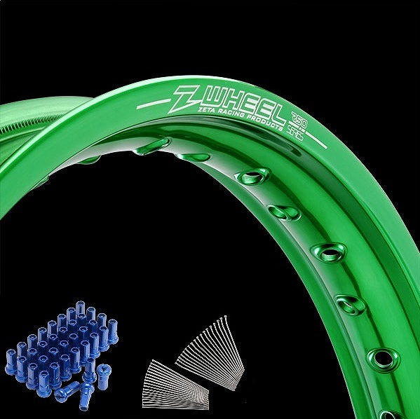 Rim Set Rear Green Rim/Blue Nipple RMZ450