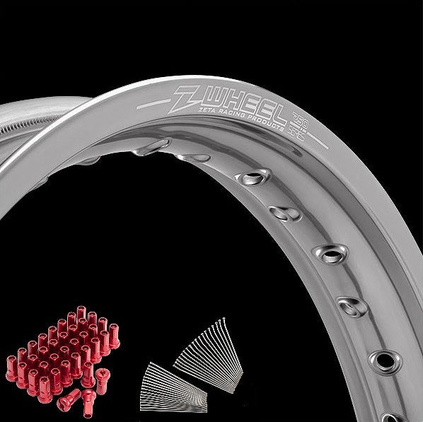 Rim Set Front Silver Rim/Red Nipple CR125R '88-91 CR250R '88-91