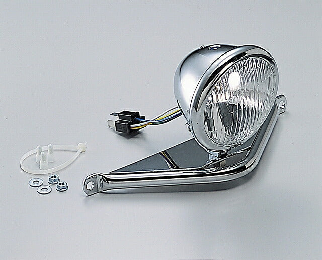 4.5ベーツタイプヘッドライトキット クロームメッキ 12V35/35Wハロゲンバルブ パイプステー、H4カプラ付 TW225E.TW200/E