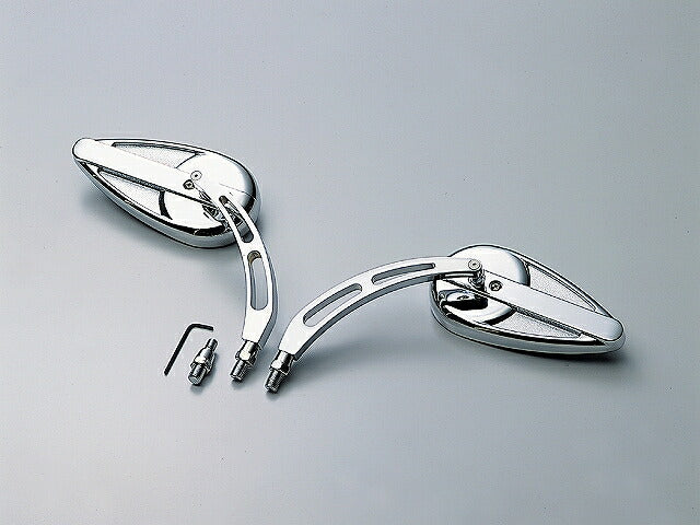 ティアドロップミラー クロームメッキ M10正×2ヶ.逆×1ヶアダプター付 汎用 左右1セット 取付部M10