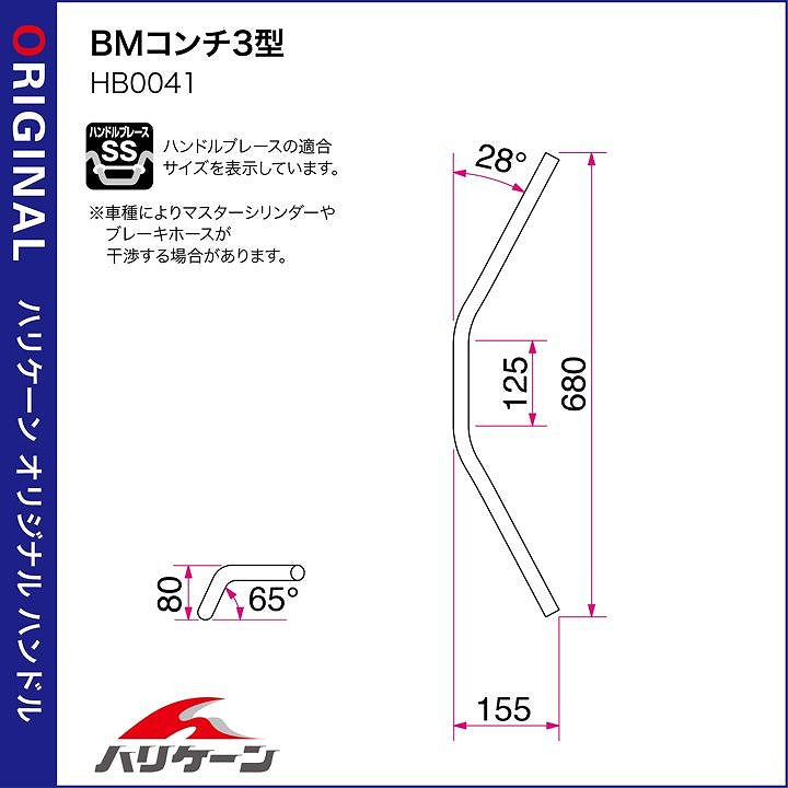 BMコンチ3型キット専用 ハンドル ブラック φ22.2mm(7/8インチ) ニンジャ250 ニンジャ400