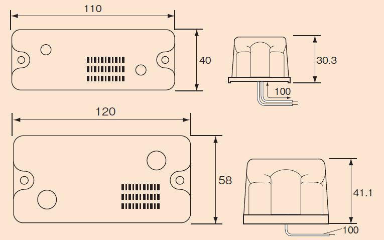 Marker Lamp, Rectangular, Amber, 24V