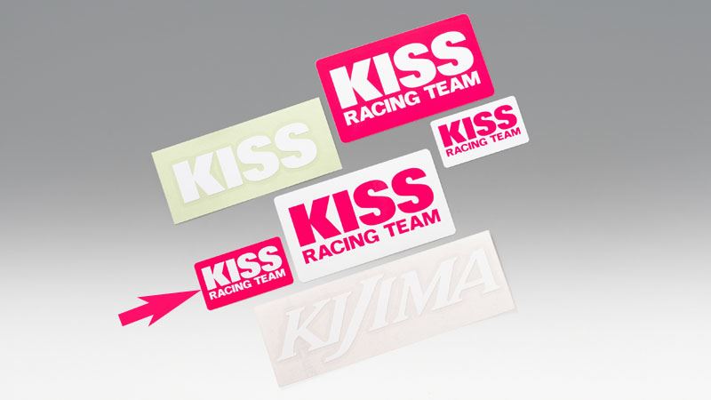 ステッカー KISSロゴ 白文字×ピンクベース S/55×30mm