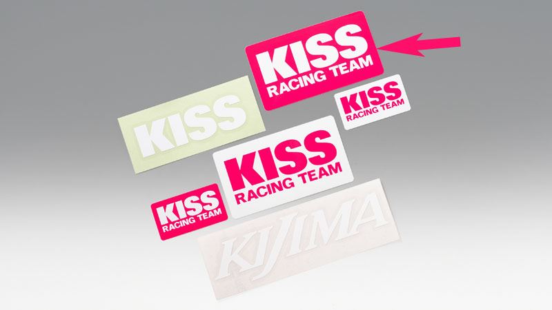 ステッカー KISSロゴ 白文字×ピンクベース M/100×55mm
