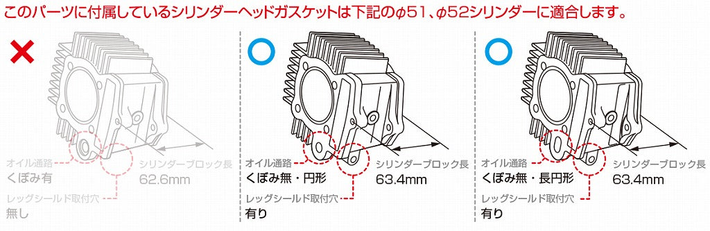 パッキンセットーA ボアアップキット85/88/104/108cc用(φ51/52共用)