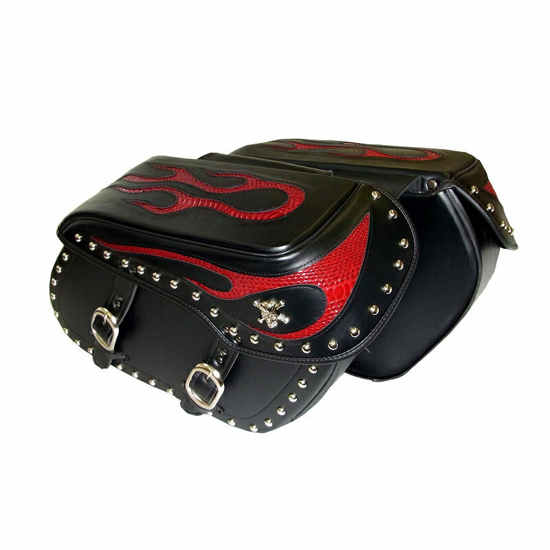 XROSS Cross Large Double Saddlebag Black/Red Python Flare Silver Skull