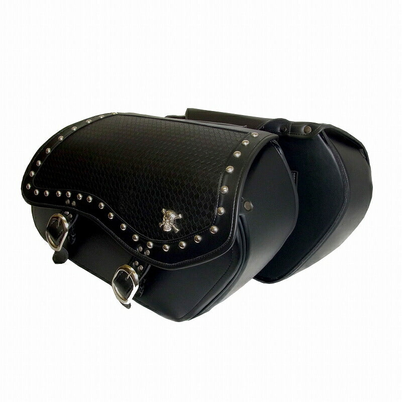 XROSS LARGE DOUBLE Saddlebag Double Bag Black Mesh Silver Skull