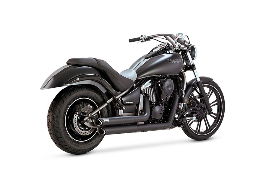 Twin Slash Staggered Full Exhaust System Black Vulcan 900