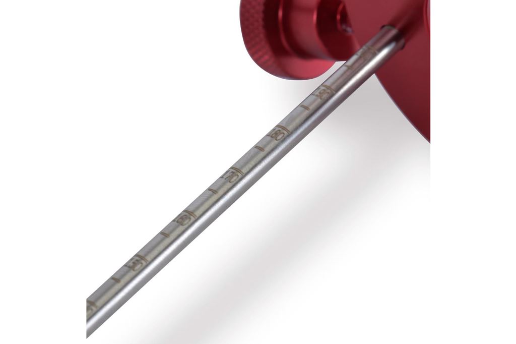 Fork Oil Level Adjustment Kit for Front Forks, Anodized Red, Scale Length 300mm, 1 pc.