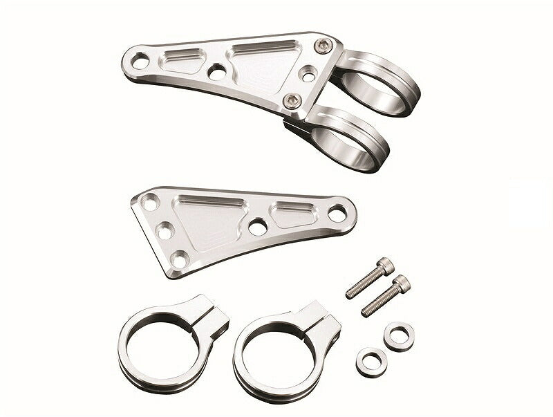 Machined Long Headlight Stays, 39mm, 3-Circle Clamp Type, Silver