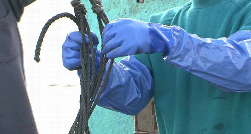 耐油ビニローブ 腕カバー付 ブルー 青 Mサイズ 1双