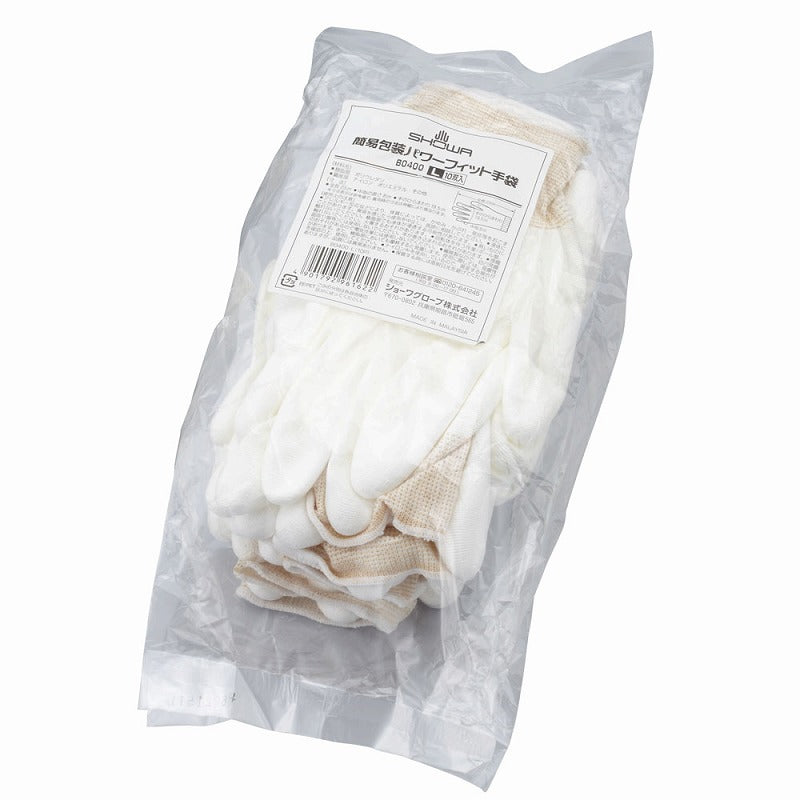 簡易包装パワーフィット手袋 ホワイト Lサイズ 10双入