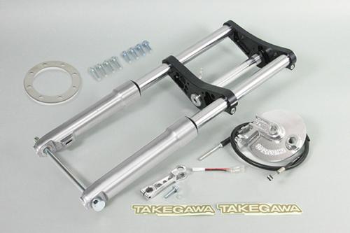 φ27フロントフォークキット タイプ2 ノーマル折りたたみハンドル用 ドラムブレーキ ノーマル/武川製8インチ用ホイール フェンダー無し 40mm ブラック モンキー/モンキーFI