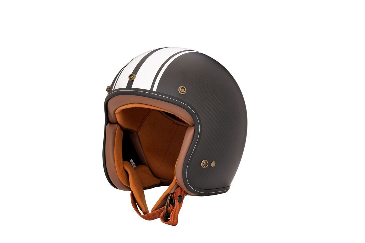 Flyboy Jet 2 Carbon Hybrid Jet Helmet White Stripe/Brown
