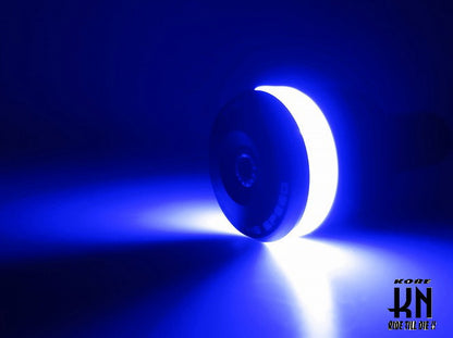 KOSOオーロラLEDバーエンド マットブラックビレットボディー ブルーライト 汎用
