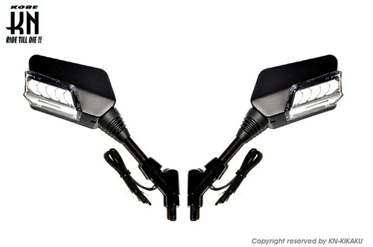 シーケンシャルウインカー付バックミラー 左右8mm正ネジ デイライトホワイト ホンダ/スズキスクーター