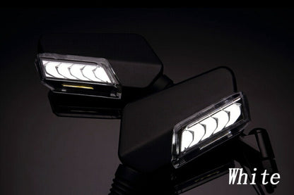 シーケンシャルウインカー付バックミラー 左右8mm正ネジ デイライトホワイト ホンダ/スズキスクーター