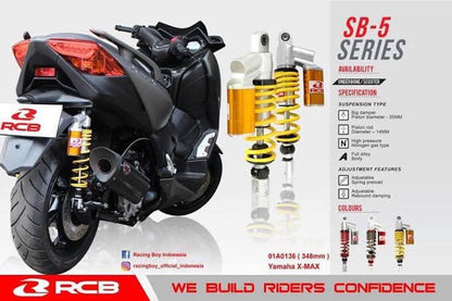 RCB リアショック減衰調整付 SB-5 ゴールド/イエロー 348-353mm XMAX250/300 PCX
