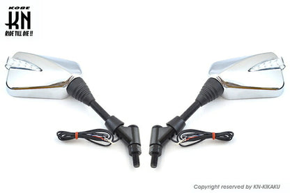 シーケンシャルウインカー付バックミラー2 メッキ 左10mm正/右10mm逆ネジ デイライトホワイト ヤマハスクーター