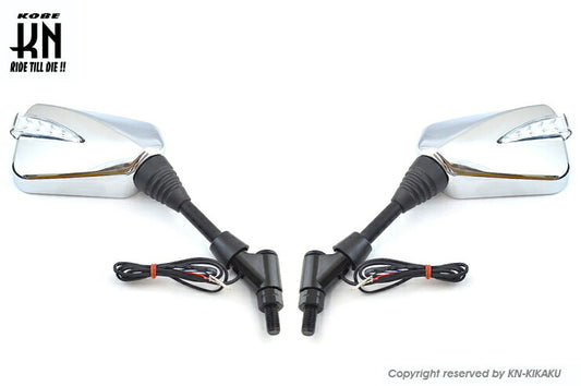 シーケンシャルウインカー付バックミラー2 メッキ 左10mm正/右10mm逆ネジ デイライトホワイト ヤマハスクーター