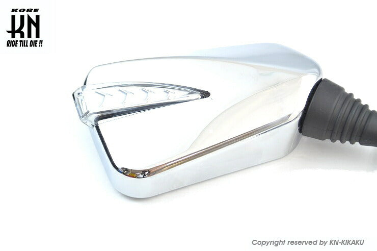 シーケンシャルウインカー付バックミラー2 メッキ 左10mm正/右10mm逆ネジ デイライトホワイト ヤマハスクーター