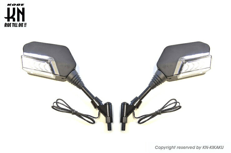 シーケンシャルウインカー付バックミラー Eマーク付 左右10mm正ネジ デイライトホワイト ホンダ/スズキ/カワサキスクーター