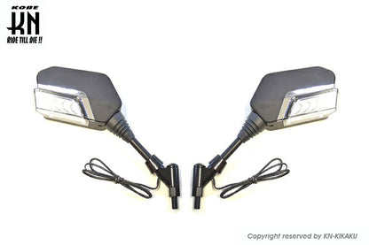 シーケンシャルウインカー付バックミラー Eマーク付 左右10mm正ネジ デイライトホワイト ホンダ/スズキ/カワサキスクーター