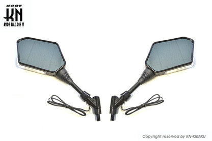シーケンシャルウインカー付バックミラー Eマーク付 左右10mm正ネジ デイライトホワイト ホンダ/スズキ/カワサキスクーター