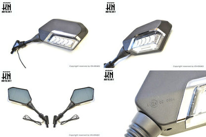 シーケンシャルウインカー付バックミラー Eマーク付 左右10mm正ネジ デイライトホワイト ホンダ/スズキ/カワサキスクーター