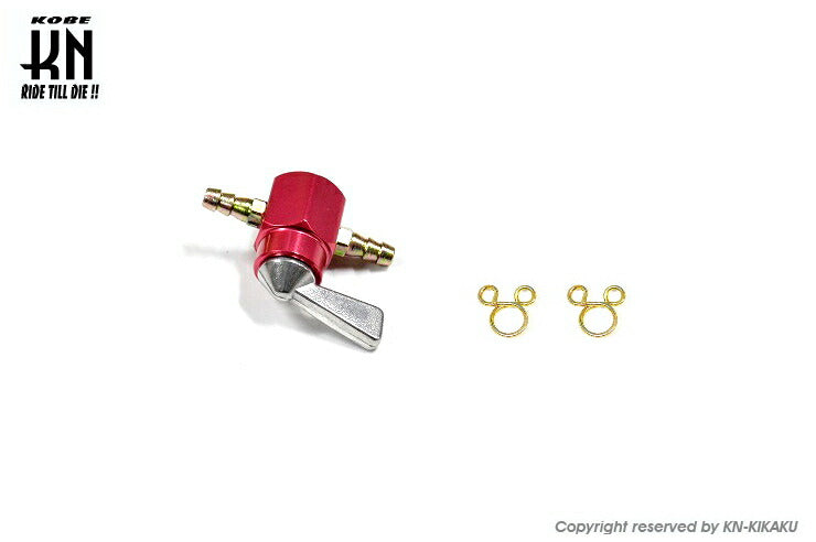 燃料コック ON-OFF 手動レバー式 レッド ホースジョイント径6mm 汎用