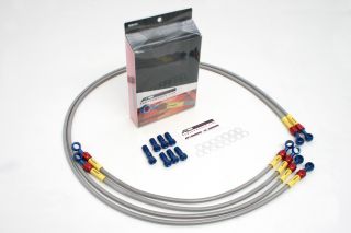 GSX400F/FS (アンチダイブ付) メッシュ ブレーキホース フロント/4本 クリア ブルー/レッド