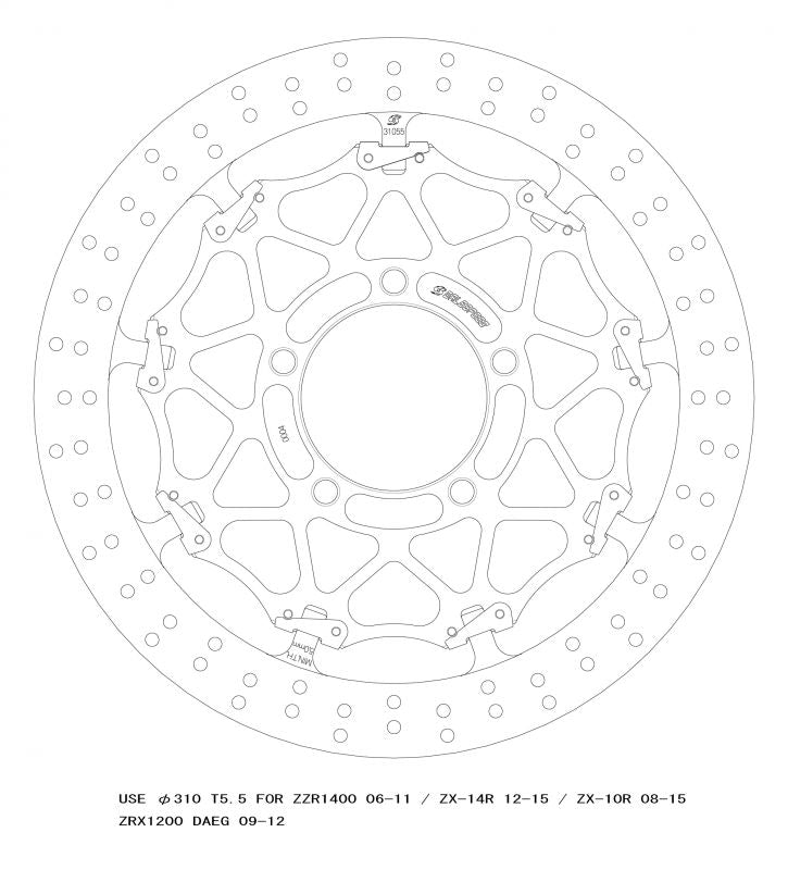 クロスロックディスクローター フロント φ310×T5.5 右側 ZX-10R 08-15/ZX-14R 12-20/ZX-6R19-21(2BL-ZX636G)