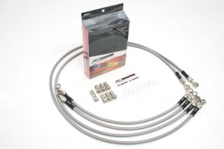 GSX400F/FS (アンチダイブ付) メッシュ ブレーキホース フロント/4本 クリア メッキ