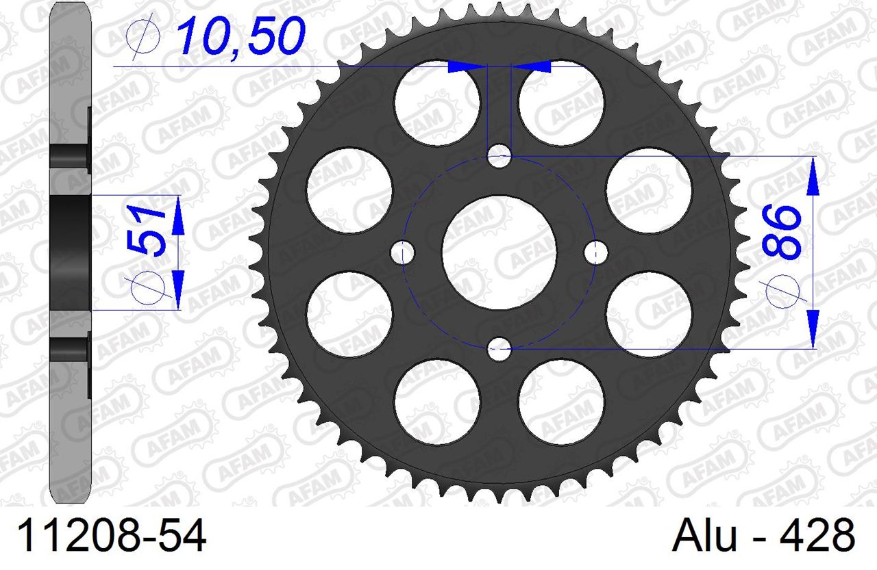 TL125 Sprocket Rear 428-54 Aluminum Hard Anodized 1 pc.