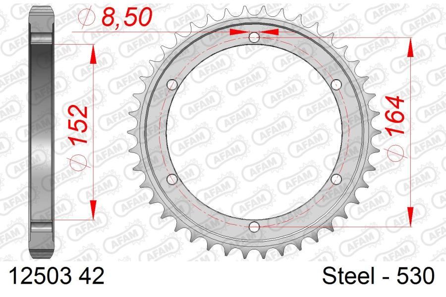 SR500 Sprocket, Rear, 530-42, Steel, Silver, 1 pc.