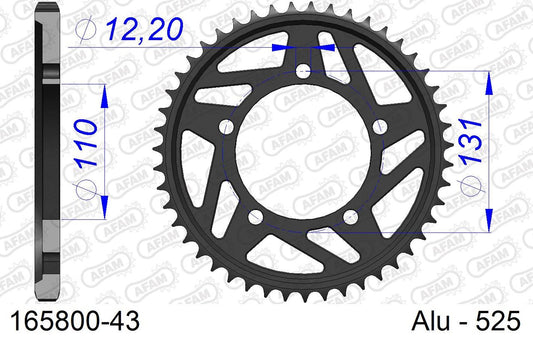 S1000R/RR Sprocket Rear 525-43 Aluminum Hard Anodized 1 pc.