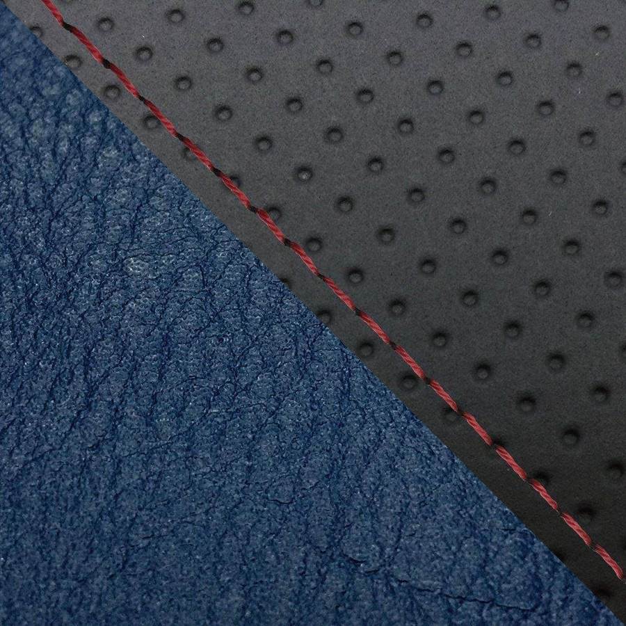 Domestic Seat Cover - Recover Type, Embossed Black/Navy (Two-tone) with Red Stitching, YZF-R1 Single (Front Side)