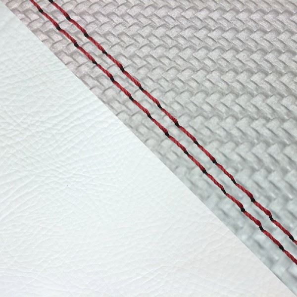 Domestic Seat Cover, Reupholstery Type, Carbon Silver and White (Two-Tone) / Red Double Stitch, Julio (AF52)