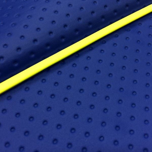 国産シートカバー 被せるタイプ フルエンボスブルー/黄色パイピング リード100(JF06)