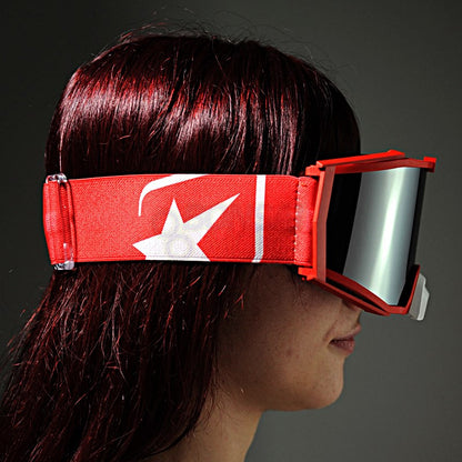 8Kトップゴーグル ユーロフィット ライトスモークミラーシングルレンズ レッド/レッド