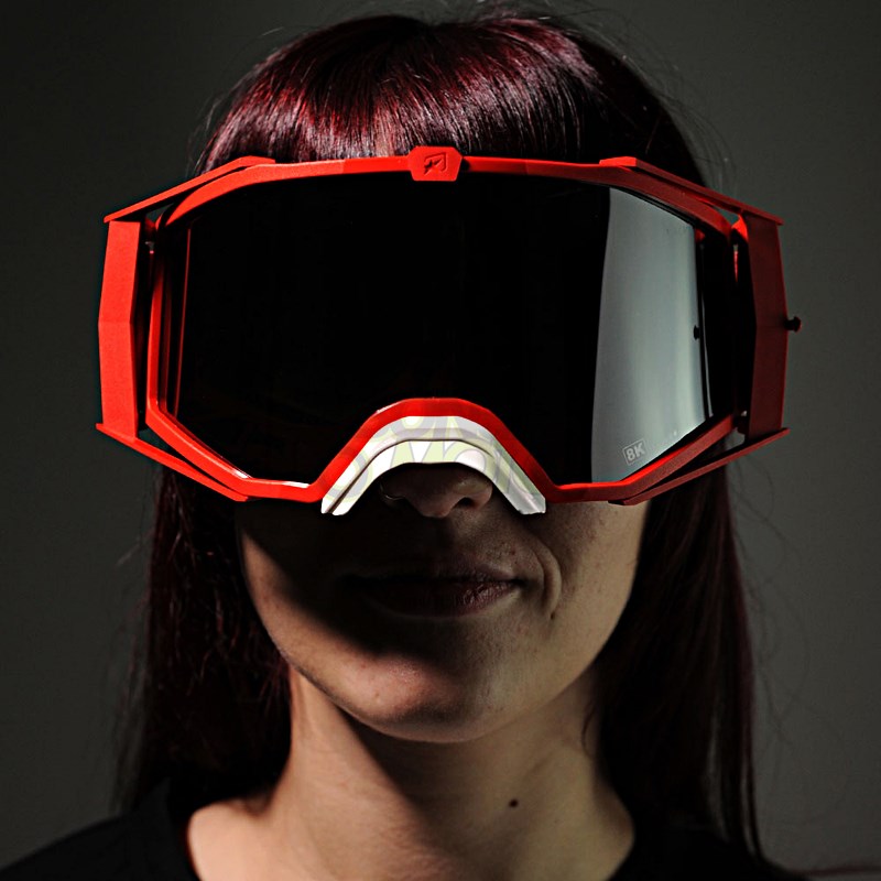8Kトップゴーグル ユーロフィット ライトスモークミラーシングルレンズ レッド/レッド